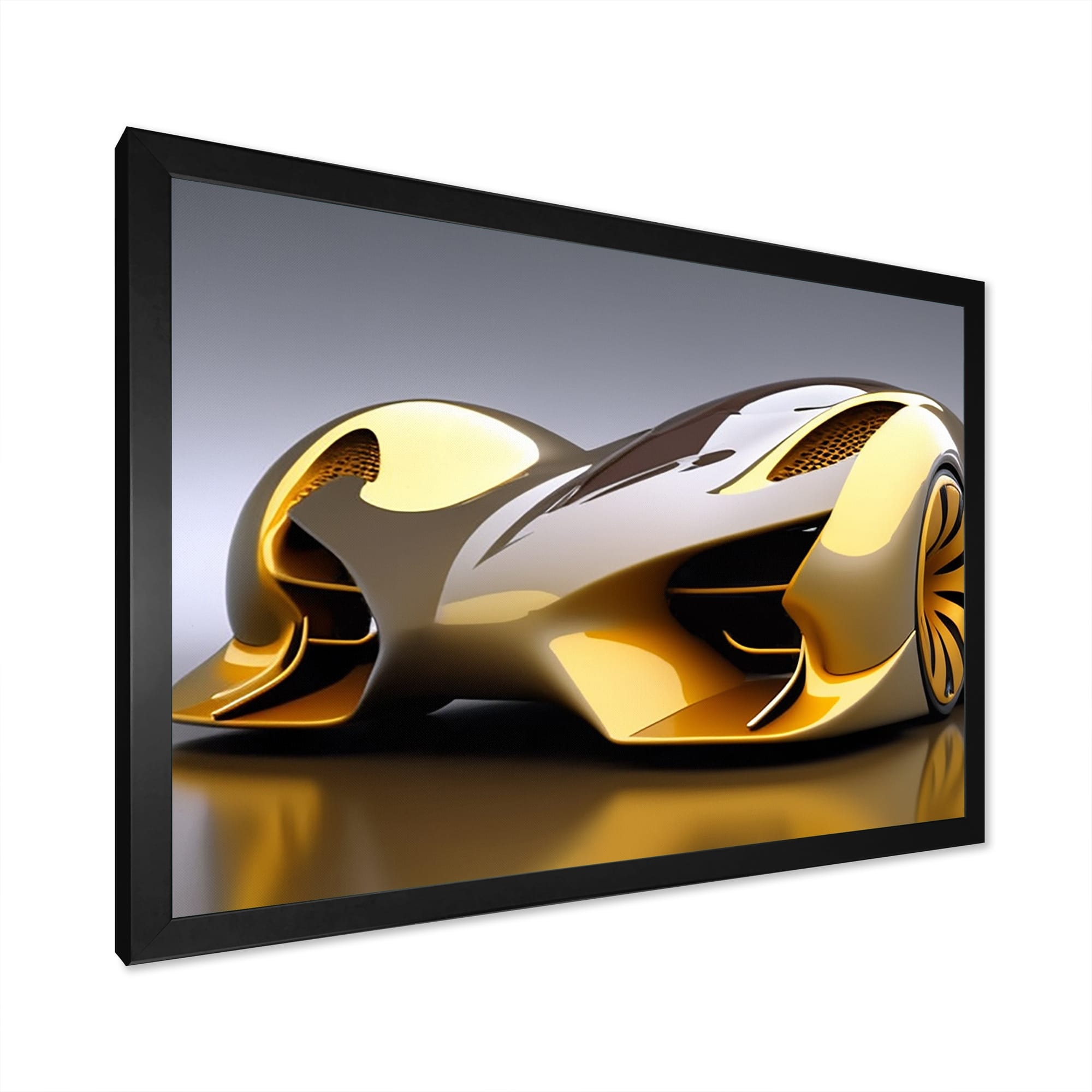 Designart "Futuristic Golden Luxury Car I" Exotic Car Framed Art Print